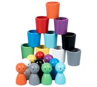 Generisch Poupées Peg 3,9 x 6,6 cm - Poupées à chevilles Avec Tasses | Jouets préscolaires tri Couleurs | Ensemble éducatif | Développement Reconnaissance Couleurs et Imagination | Jouets Bois so