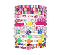 Generisch Preppy Bracelets Set Colorful Heart Star Polimero Beaded Pearl Clay Stackable Charm Kidcore Esthetic Summer Beach Layering Bracelets Jewelry For Girls Women Teens Orologio con cinturino in