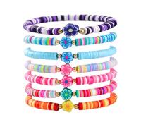 Generisch Preppy Bracelets Set Colorful Heart Star Polimero Beaded Pearl Clay Stackable Charm Kidcore Esthetic Summer Beach Layering Bracelets Jewelry For Girls Women Teens Orologio con cinturino in