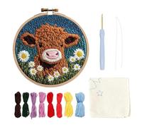 Generisch Punch Needle Embroidery Start Craft Kit Highland Cow Punch Needle Kit di ricamo per principianti Kit Punch Aghi per cartoni animati Paesaggio Tappeti Sottobicchieri per adulti e principianti