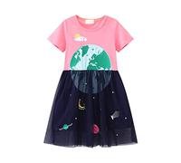 Generisch Ragazza cartone animato Abito Applique Abiti Pianeta Modello Casual Cotone Manica Corta Abbigliamento Bambini Per Ragazze 146, Colore: rosa., 2-3 Jahre