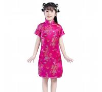 Generisch Ragazza Nero Elegante Abito Scollo Tondo per Uso Quotidiano Tinta Unita Canotta con Tasche laterali Minigonna, rosa intenso, 2-3 Anni