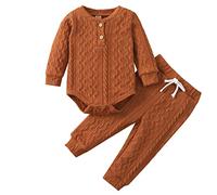 Generisch Ragazza Vestito Neonato Ragazza Ragazzi Inverno Manica Lunga Solido ispessito Caldo Pagliaccetto Top Pantaloni 2 PZ Abiti Set di Abbigliamento, giallo., 18-24 Mesi