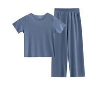 Generisch Ragazze 2 Pezzi Vestito Casual Loose Manica Corta Maglione Top & Pantaloni larghi Set Tuta Nuovo Ragazza Abbigliamento 128, Blu, 3-4 Jahre