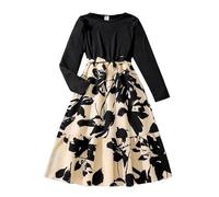 Generisch Ragazze Abiti Colorati Elegante Bella Tempo Libero Bambini Ragazze Inverno Motivo Floreale A Maniche Lunghe Papillon Abito Da Principessa Vestito Per Bambini Ragazze Abiti, Nero , 11-12 Anni