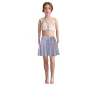 Generisch Ragazze Paillettes Danza Abbigliamento Sparkle Dance Dress per Bambini Petto Mesh Senza Maniche Top e Pantaloncini Jazz Hip Hop Latin Shiny Suit Costume