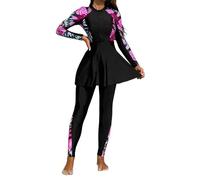 Generisch Ramadan, costume da bagno da donna, a 2 pezzi, composto da un rashguard a maniche lunghe e un costume da bagno con chiusura lampo e protezione solare UPF., Colore: rosso, M