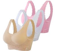 Generisch Reggiseno a corsetto comodo da donna, con fibbia sul davanti, reggiseno in pizzo, senza fili, stretto e modellante reggiseno per dormire vestiti da donna, argento, M