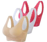 Generisch Reggiseno a corsetto comodo da donna, con fibbia sul davanti, reggiseno in pizzo, senza fili, stretto e modellante reggiseno per dormire vestiti da donna, cachi, 6XL