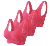 Generisch Reggiseno a corsetto comodo da donna, con fibbia sul davanti, reggiseno in pizzo, senza fili, stretto e modellante reggiseno per dormire vestiti da donna, Rosso anguria., M