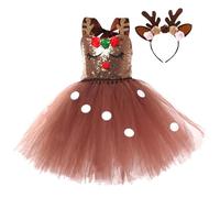 Generisch Renna travestimento - gonna con corna cerchietto per capelli, maschera per il viso, decalcomanie temporanee, costume di carnevale, Halloween, gioco di ruolo, per donne e ragazze