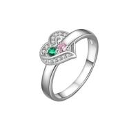 Generisch Ringelordner 12 Color Birthstone Heart Ring Engraved DIY Family Name Ring Mother's Day Ringe Echt Silber 925 Set (SL2, F)