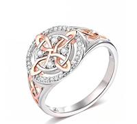 Generisch Rings Holder - Anello a forma di nodo della strega, fatto a mano, bicolore, con zirconi, gioiello in argento da donna, gioiello perfetto per i vostri cari, 2 anelli, 10, Metallo, Non pietra
