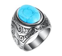 Generisch Ringschachtel 2 Ringe Retro-Schmuck Türkis Ringe für Männer Stahl eingelegt drei Farben Ring Männer dominant Opal Ring Gardine Ringe Mit Clip (Blue, B)