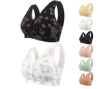 Generisch Rivastyle Reggiseno con Chiusura Anteriore Reggiseno Avvolgente Scollo a V Pizzo e Cotone per Anziane Donna Reggiseno Senza Ferretto Floreale, 2pc-A, 6XL