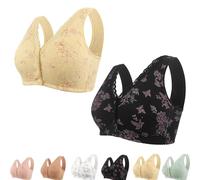 Generisch Rivastyle - Reggiseno con chiusura frontale, chiusura avvolgente anteriore, scollo a V, in cotone, per donne mature, senza ferretto, motivo floreale, vestibilità ampia, 2pc-B, XL