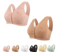 Generisch Rivastyle - Reggiseno con chiusura frontale, chiusura avvolgente anteriore, scollo a V, in cotone, per donne mature, senza ferretto, motivo floreale, vestibilità ampia, 2 pezzi-N, M