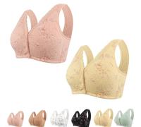 Generisch Rivastyle - Reggiseno con chiusura frontale, chiusura avvolgente anteriore, scollo a V, in cotone, per donne mature, senza ferretto, motivo floreale, vestibilità ampia, 2 pezzi-L, L