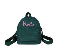 Generisch Robusto zaino in velluto a coste con design ricamato, per la scuola e il tempo libero, un compagno leggero per le escursioni, borsa per libri con spazioso scomparto principale (Green-1
