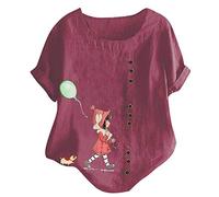 Generisch Rotondo Moda Corto Donne Camicetta Casual per le Donne Camicetta Delle Donne Superiore Su Maniche Estive Abbigliamento, Vino, M