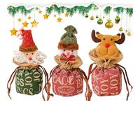 Generisch Sacchetti natalizi riutilizzabili, set di tre pezzi in tessuto per bambole dei cartoni animati, con coulisse, graziosi sacchetti per albero di caramelle, regali per bambini, confezioni
