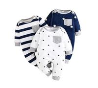 Generisch Säuglings-Jungen-Mädchen-Langarm-Drucke Strampler Neugeborenen-Overall-Kleidung dreiteiliges Set (Blue, 6-9 Months)