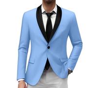Generisch Sakko - Giacca da uomo con scollo a V, con bottoni, in cotone, per il tempo libero, in tinta unita, comoda, per attività all'aria aperta, alla moda, da lavoro, per Groomsmen, azzurro, 3XL