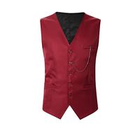 Generisch Sakko Mens Business Formale Casual Wedding Banchetto Gilet Scollo a V Senza Maniche Sottile Giacca Gilet, Colore: rosso, L