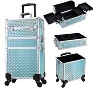 Generisch Salon Makeup Trolley 3 in 1 - Removable Large Capacity Lockable Cosmetic Case on Wheels, Fiume blu, taglia unica