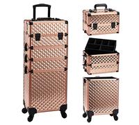 Generisch Salon Makeup Trolley 4 in 1 - Large Lockable Cosmetic Case on Wheels for Travel & Professional Use, oro rosa, taglia unica