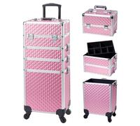 Generisch Salon Makeup Trolley Case 4 in 1 - Large Capacity Lockable Alloy Manicure Case with Wheels, Rosa chiaro, taglia unica