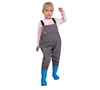 Generisch Salopette da pesca con stivali, impermeabili, per bambini, abbigliamento per attività all'aperto, caccia, resistenti, con stivali in gomma, ideali per la primavera, grigio., 10-11 Anni
