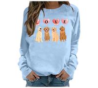Generisch San Valentino Cane Gatto Felpe per Donne Girocollo Corgi Cuore Stampato Top 2025 Donne Hoodie, Azzurro, M