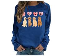 Generisch San Valentino Cane Gatto Felpe per Donne Girocollo Corgi Cuore Stampato Top 2025 Donne Hoodie, Blu, M