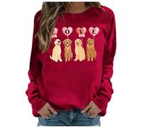 Generisch San Valentino Cane Gatto Felpe per Donne Girocollo Corgi Cuore Stampato Top 2025 Donne Hoodie, Colore: rosso, S