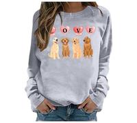 Generisch San Valentino Cane Gatto Felpe per Donne Girocollo Corgi Cuore Stampato Top 2025 Donne Hoodie, grigio chiaro., S