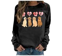 Generisch San Valentino Cane Gatto Felpe per Donne Girocollo Corgi Cuore Stampato Top 2025 Donne Hoodie, Nero , M