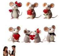 Generisch San Valentino Day Felt Mouse Ornaments, Needle Felted Mouse Couple Decor, Handmade Wool Felt Mouse Ornament, Cute Needle Mouse Doll for Tabletop Decor, Valentine's (6 pezzi)