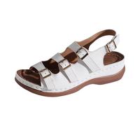 Generisch Sandali 2026 Sandali casual con tacco basso Cinghia a T posteriore - comode scarpe estive da infilarsi dentro, bianco, 40 EU Larga