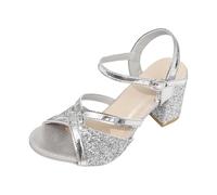 Generisch Sandali alla moda con tacco quadrato, glitter, senza lacci, comode scarpe per il tempo libero per attività all'aria aperta, comode scarpe da trekking, argento, 39 EU