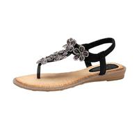 Generisch Sandali bohémien con strass floreali, pantofole estive da spiaggia, sandali da donna alla moda per passeggiate rilassate nella vita di tutti i giorni, Nero , 40 EU