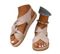 Generisch Sandali casual senza lacci: punta aperta leggera e piatta con cinturino elastico per una comoda camminata all'aperto ottimale nella vita di tutti i giorni, beige., 40 EU