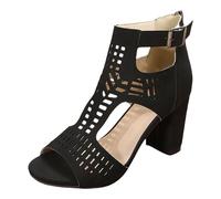 Generisch Sandali comodi da donna primavera di grandi dimensioni commercio estero scarpe da donna romano vento cava moda posteriore zip tacchi spessi sandali donna, Nero , 39 EU