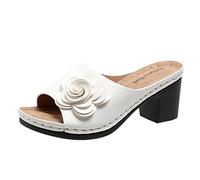 Generisch Sandali Con Alta Sezione Moda Primavera Estate Sandali Donna Tacco medio Chunky Heel Slip On Musica Di Pesce Traspirante Confortevole Fiori Solido Stile Casual, bianco, 40 EU