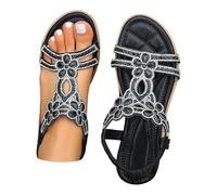 Generisch Sandali con glitter da donna, estivi, con strass, eleganti, per il tempo libero, con perline di strass, stile bohémien, Nero , 36 EU