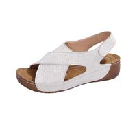 Generisch Sandali con plateau con cinturino, chiusura in , stile stampato alla moda, comodo tacco a blocco per un comfort quotidiano, bianco, 41 EU