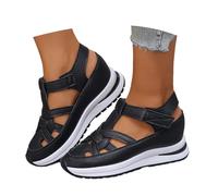 Generisch Sandali con plateau con cinturino regolabile, comodi slip per il tallone per eventi all'aperto, vita quotidiana, vacanze, ideali per la primavera, comfort leggero, Nero , 38 EU