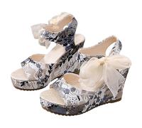 Generisch Sandali con plateau da donna con tacco alto, con fiocco, con fibbia, con tacco a spillo, eleganti scarpe da sera, Bianco: 8., 36 EU