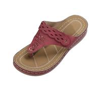 Generisch Sandali con zeppa con cinturino per le dita per un comodo comfort estivo, design con plateau adatto per tutti i giorni, vacanze, appuntamenti, Colore: rosso, 36 EU