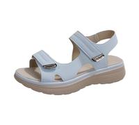 Generisch Sandali con zeppa da donna - Sandali traspiranti in stile aperto per il tempo libero, le vacanze, la spiaggia, con materiale in pelle, chiusura in come design sportivo, Azzurro, 40 EU